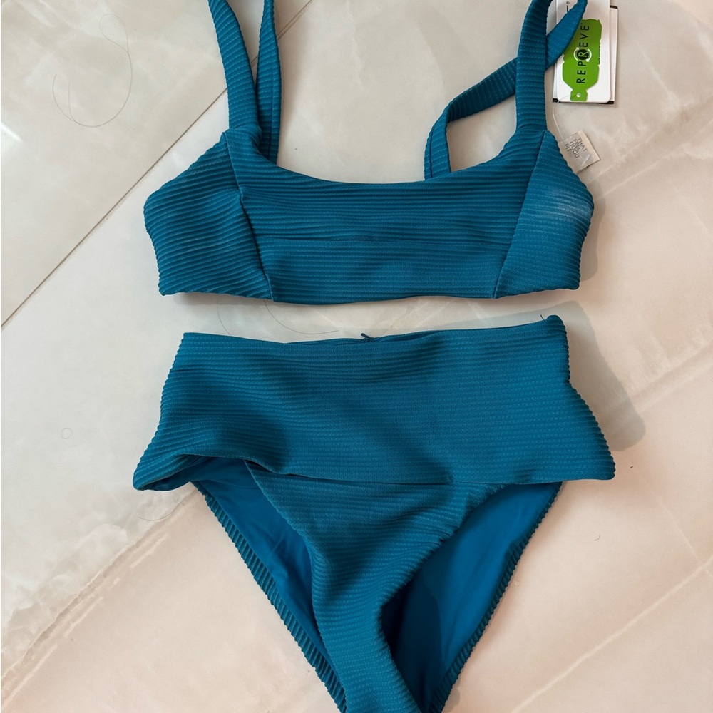 NWT L*Space Blue Ribbed Bikini Set